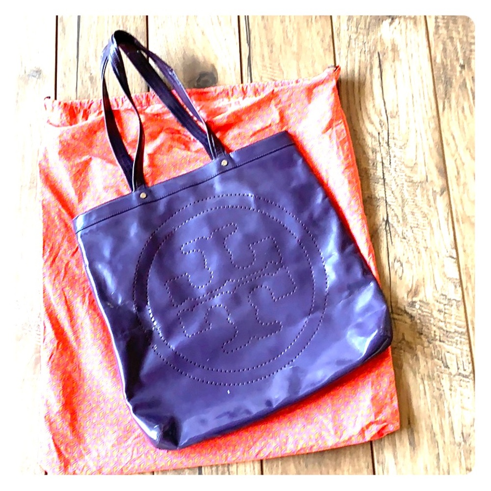 TORY BURCH purple patent leather tote